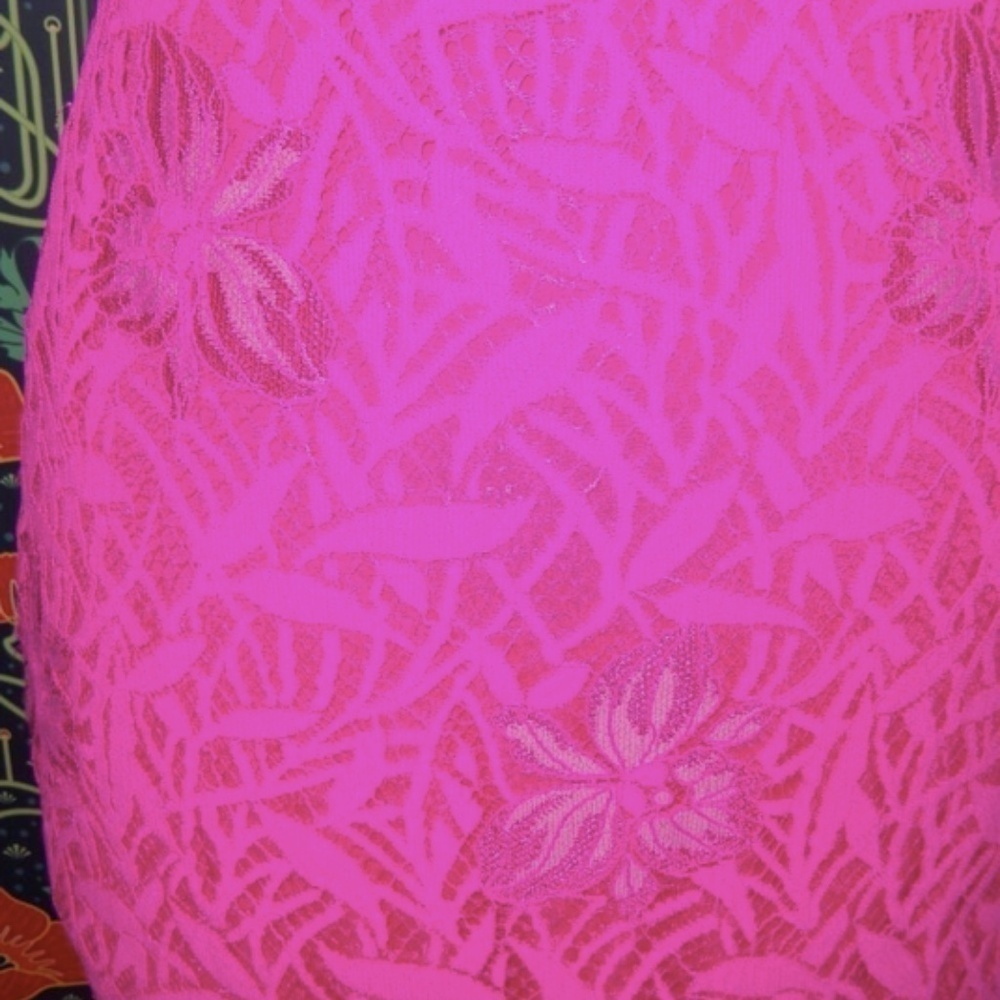 Lela Rose Hot Bright Pink Guipure Lace Shirt Sleeve Pencil Cocktail Dress 2 - Picture 4 of 6